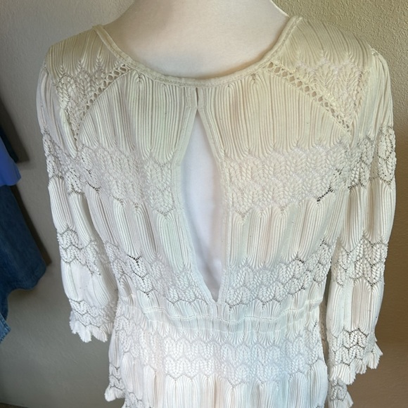 FREE PEOPLE FIRE ISLAND WHITE  KNIT CROCHET DRAWSTRING WAIST TUNIC TOP SIZE M - Picture 2 of 15